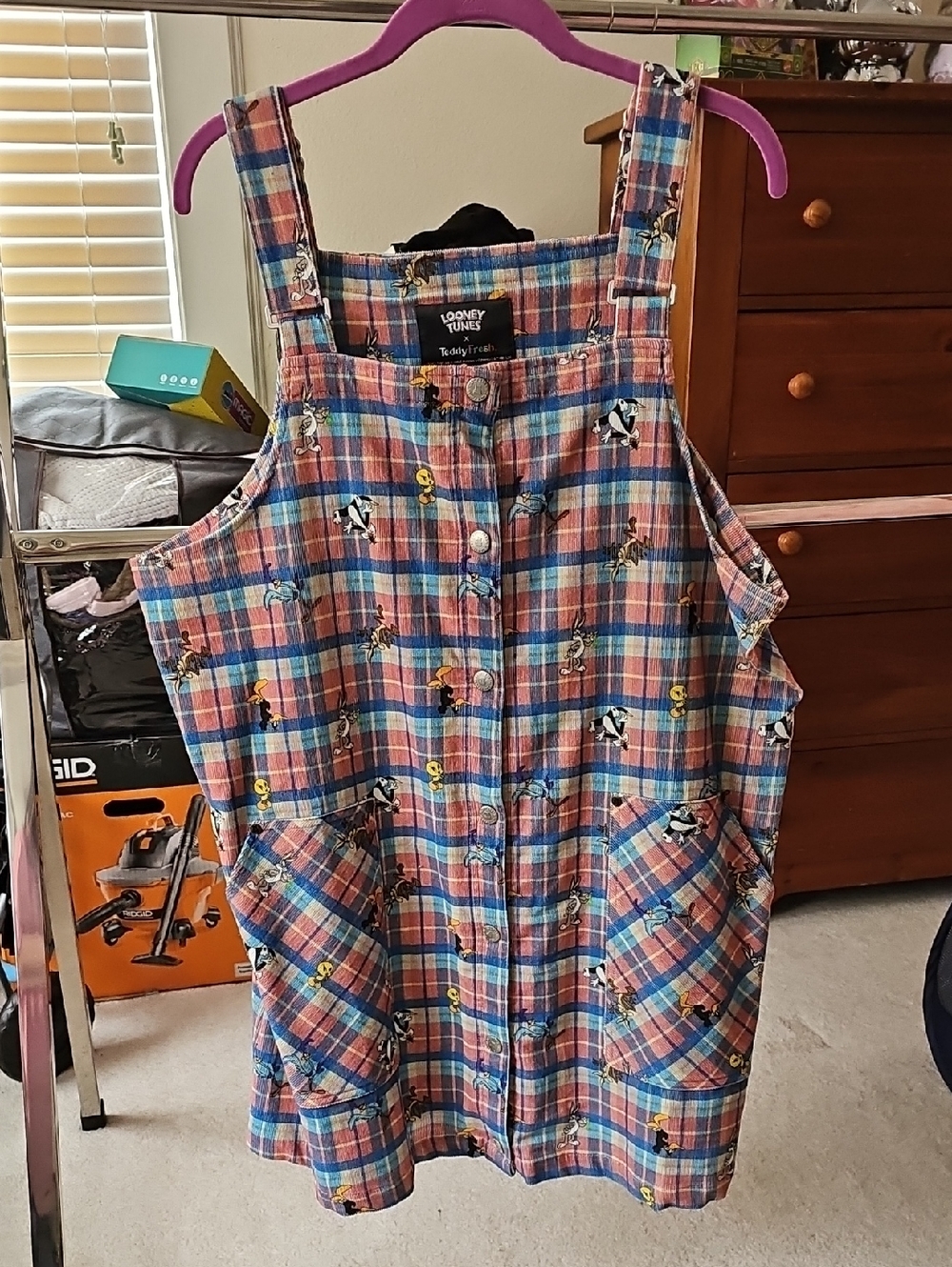 Looney Tunes Teddy Fresh Dress Womens 2XL Plaid Corduroy Cartoon Character